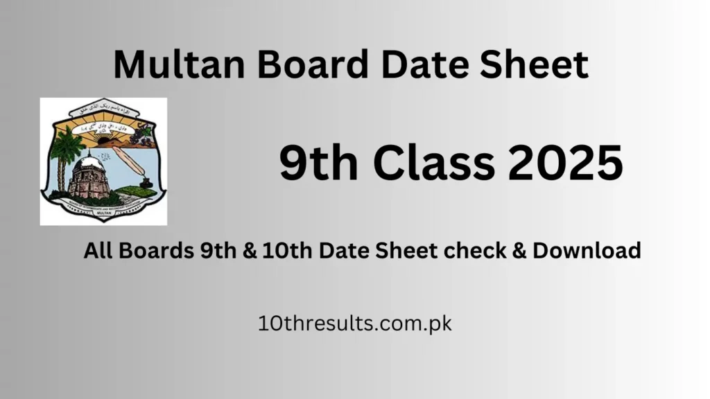 Multan Board 9th class date sheet 2025