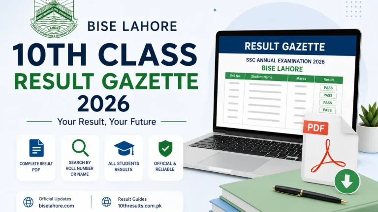Matric 10th Class Result Gazette 2026 BISE Lahore